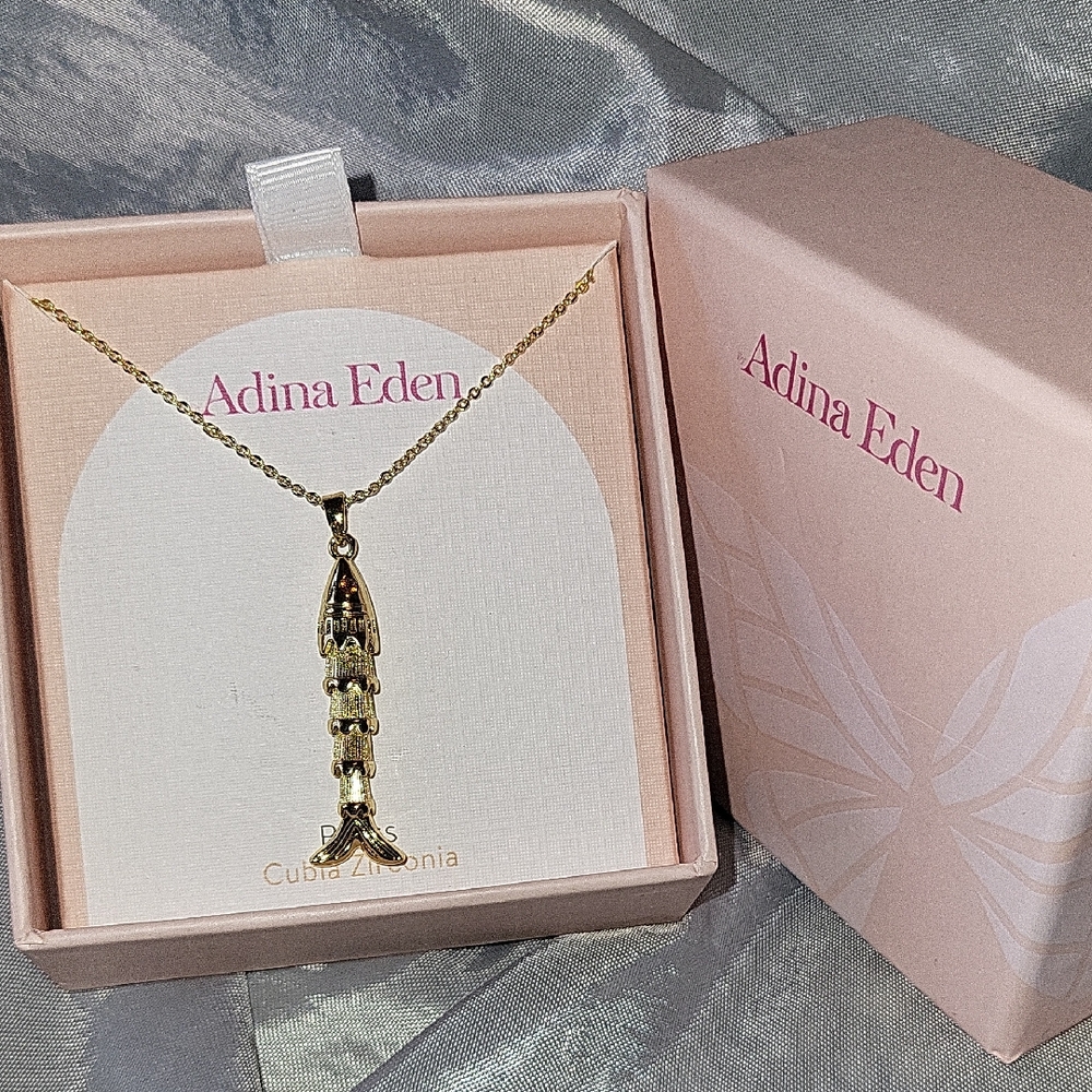 Adina Eden Gold Fish Vertebrae Charm Necklace Bnib Te